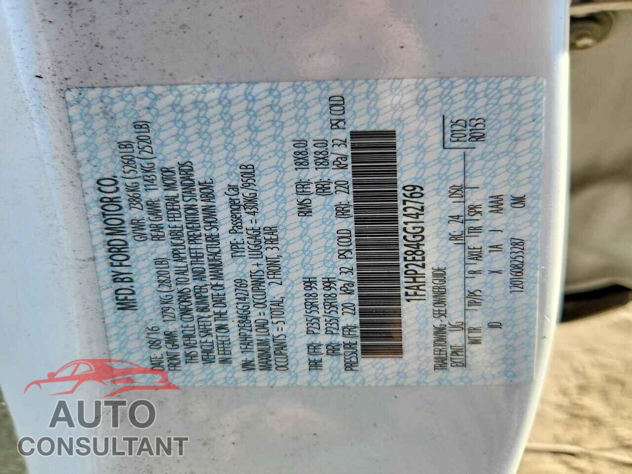 FORD TAURUS 2016 - 1FAHP2E84GG142769