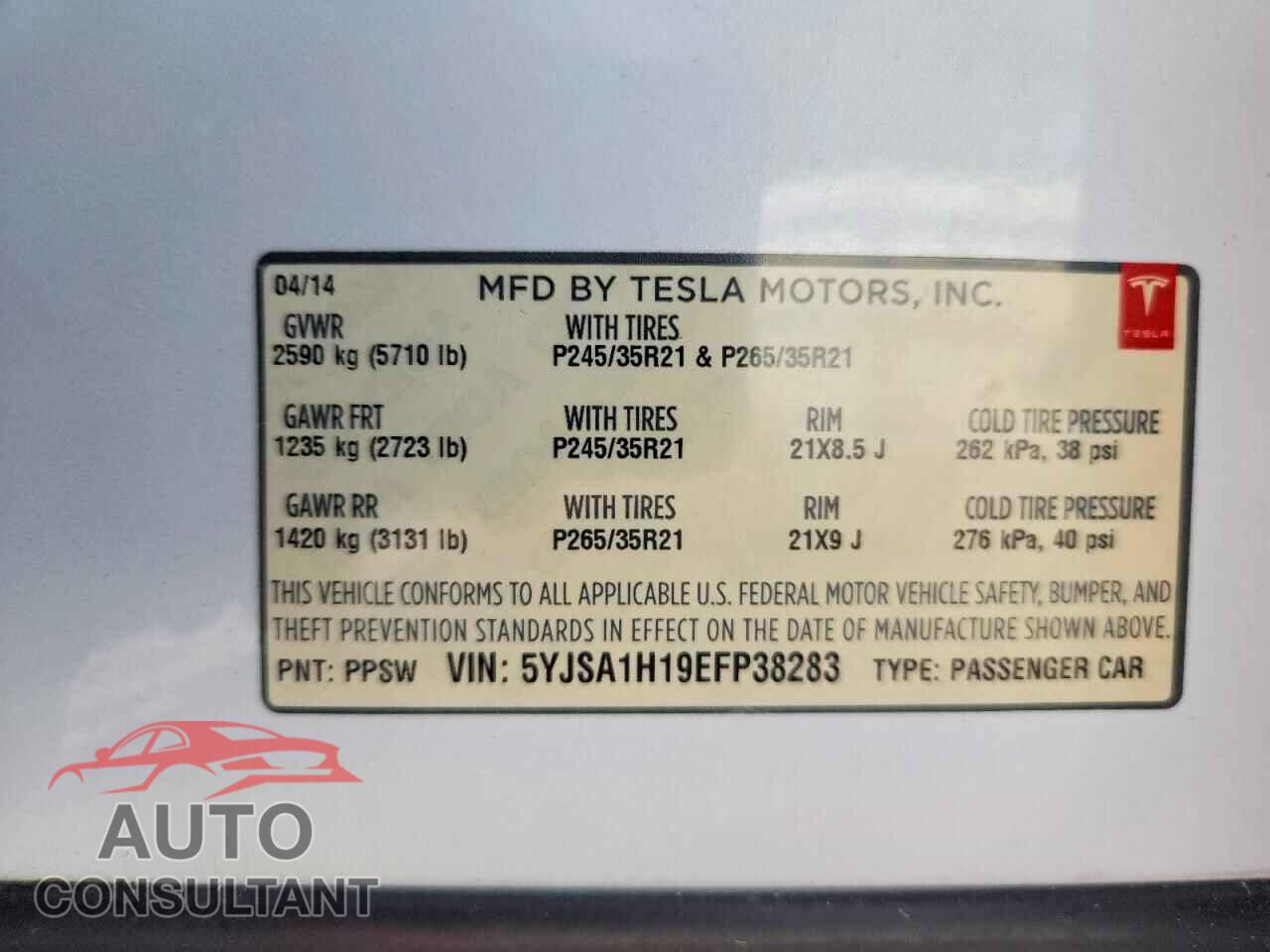 TESLA MODEL S 2014 - 5YJSA1H19EFP38283