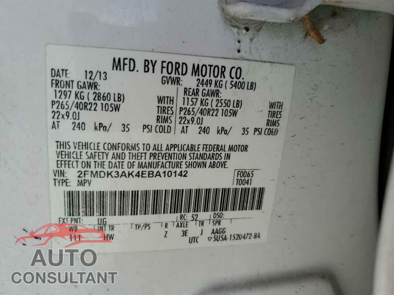 FORD EDGE 2014 - 2FMDK3AK4EBA10142