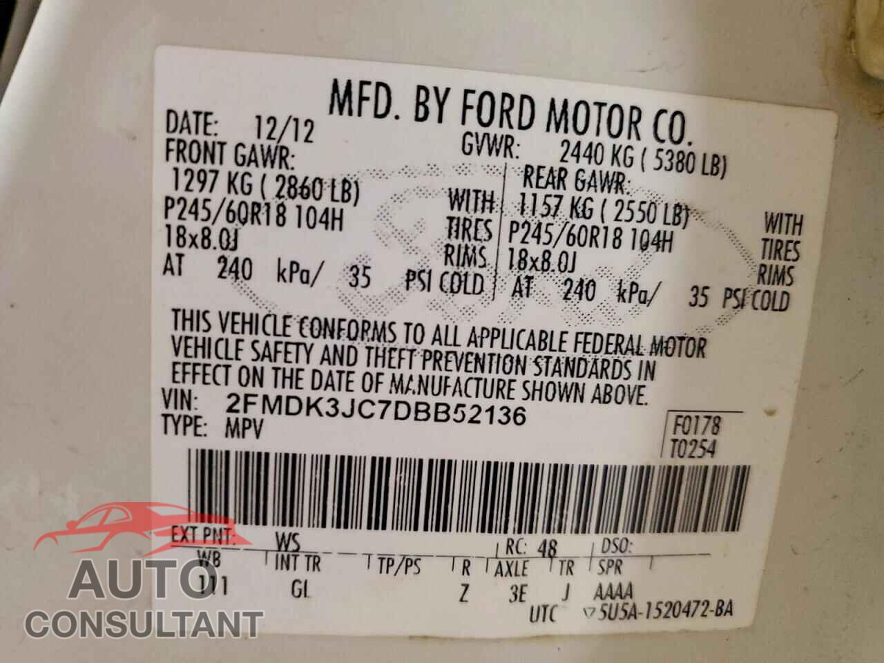 FORD EDGE 2013 - 2FMDK3JC7DBB52136