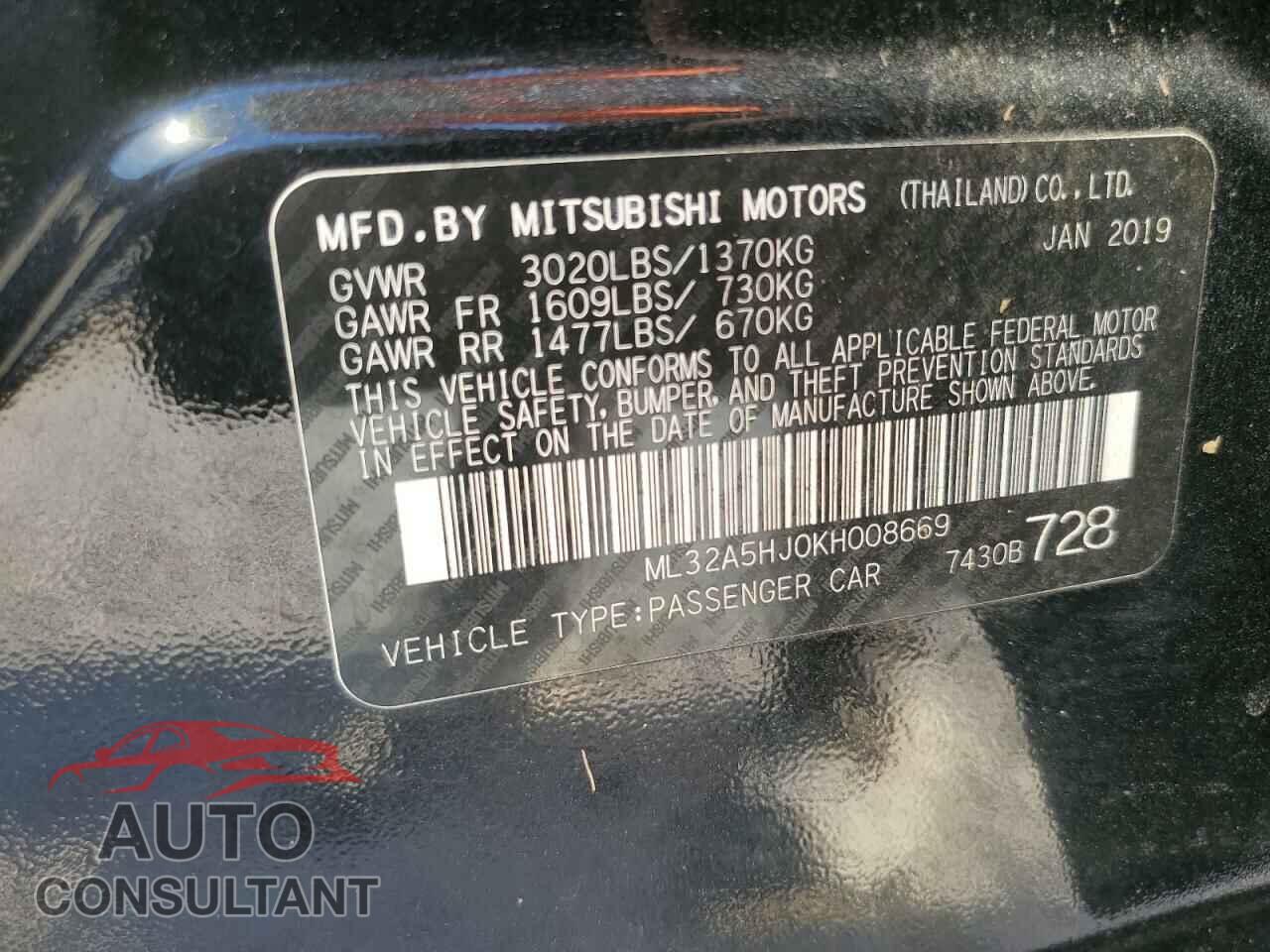 MITSUBISHI MIRAGE LE 2019 - ML32A5HJ0KH008669