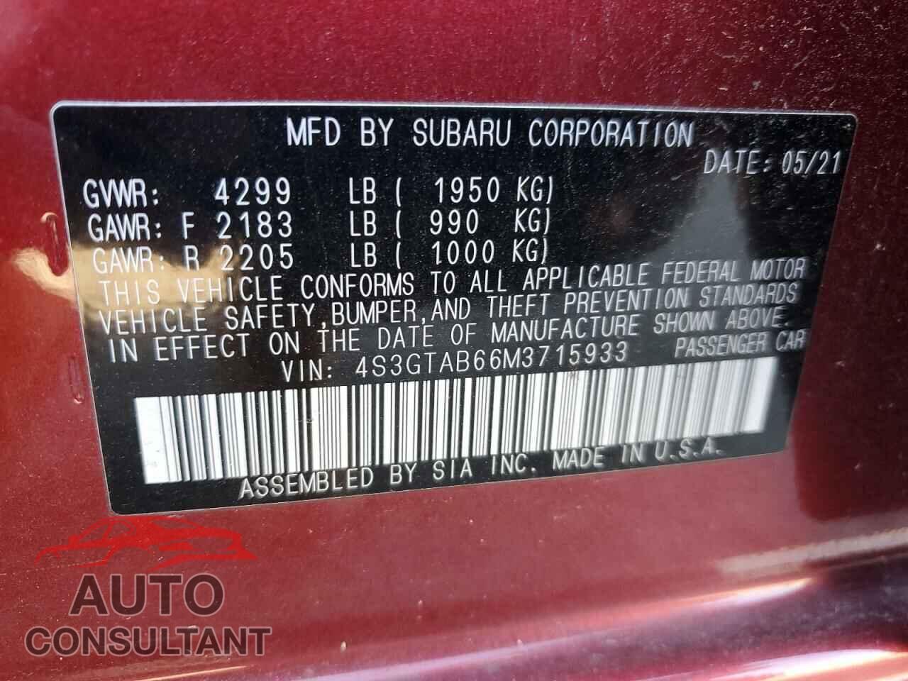 SUBARU IMPREZA 2021 - 4S3GTAB66M3715933