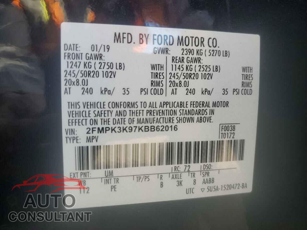 FORD EDGE 2019 - 2FMPK3K97KBB62016
