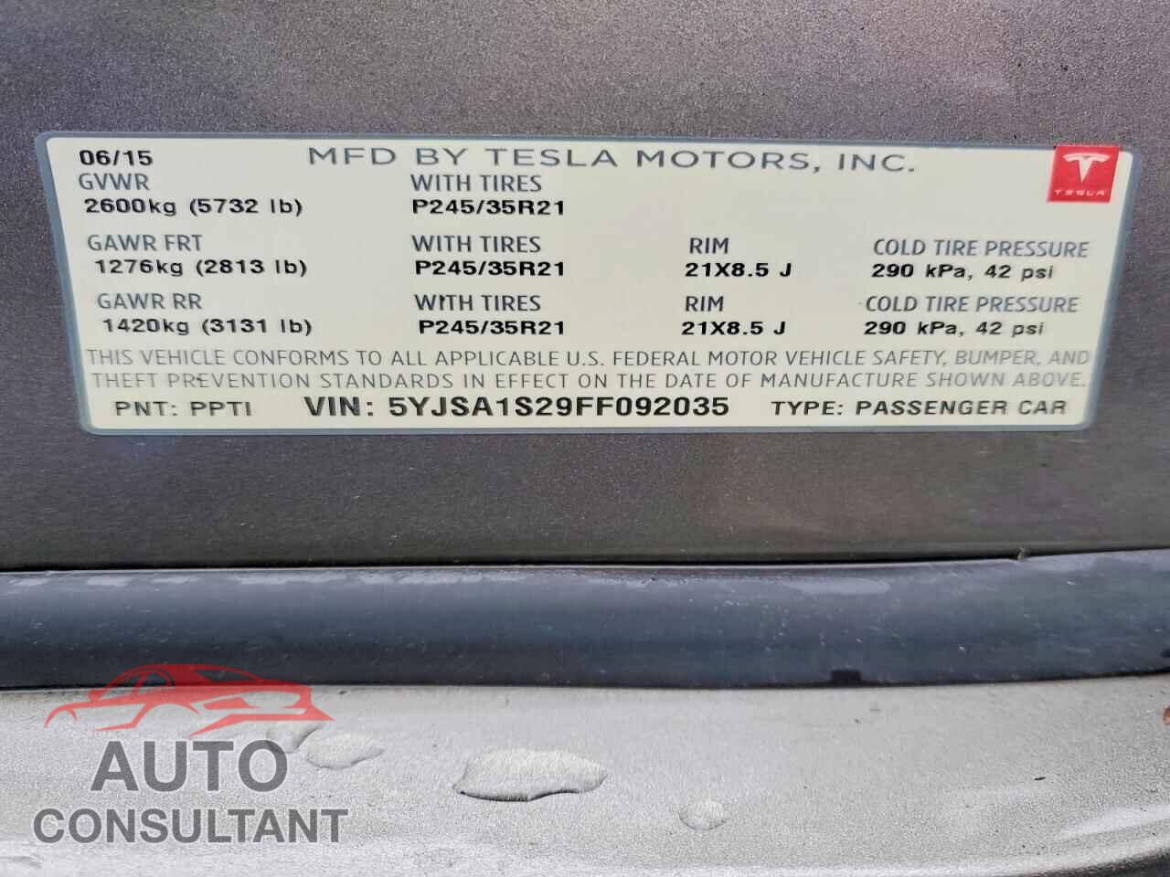 TESLA MODEL S 2015 - 5YJSA1S29FF092035
