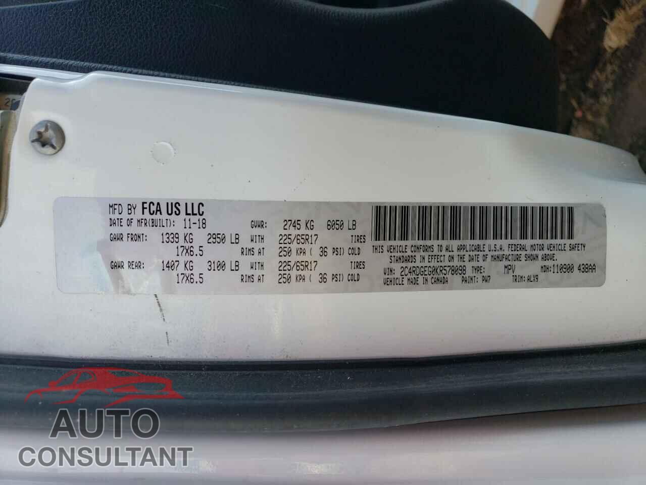 DODGE CARAVAN 2019 - 2C4RDGEG0KR578098