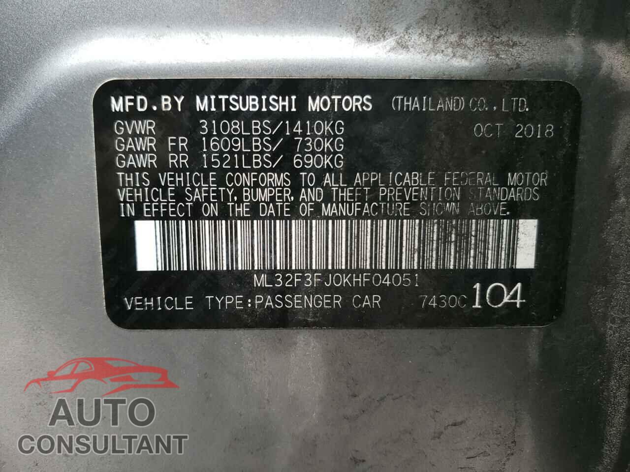 MITSUBISHI MIRAGE 2019 - ML32F3FJ0KHF04051