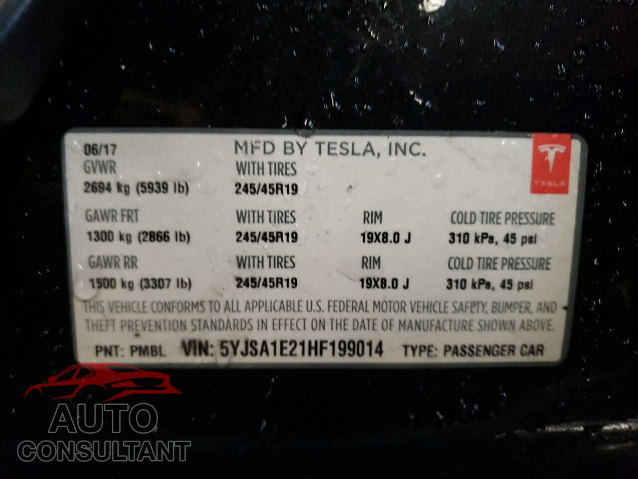 TESLA MODEL S 2017 - 5YJSA1E21HF199014