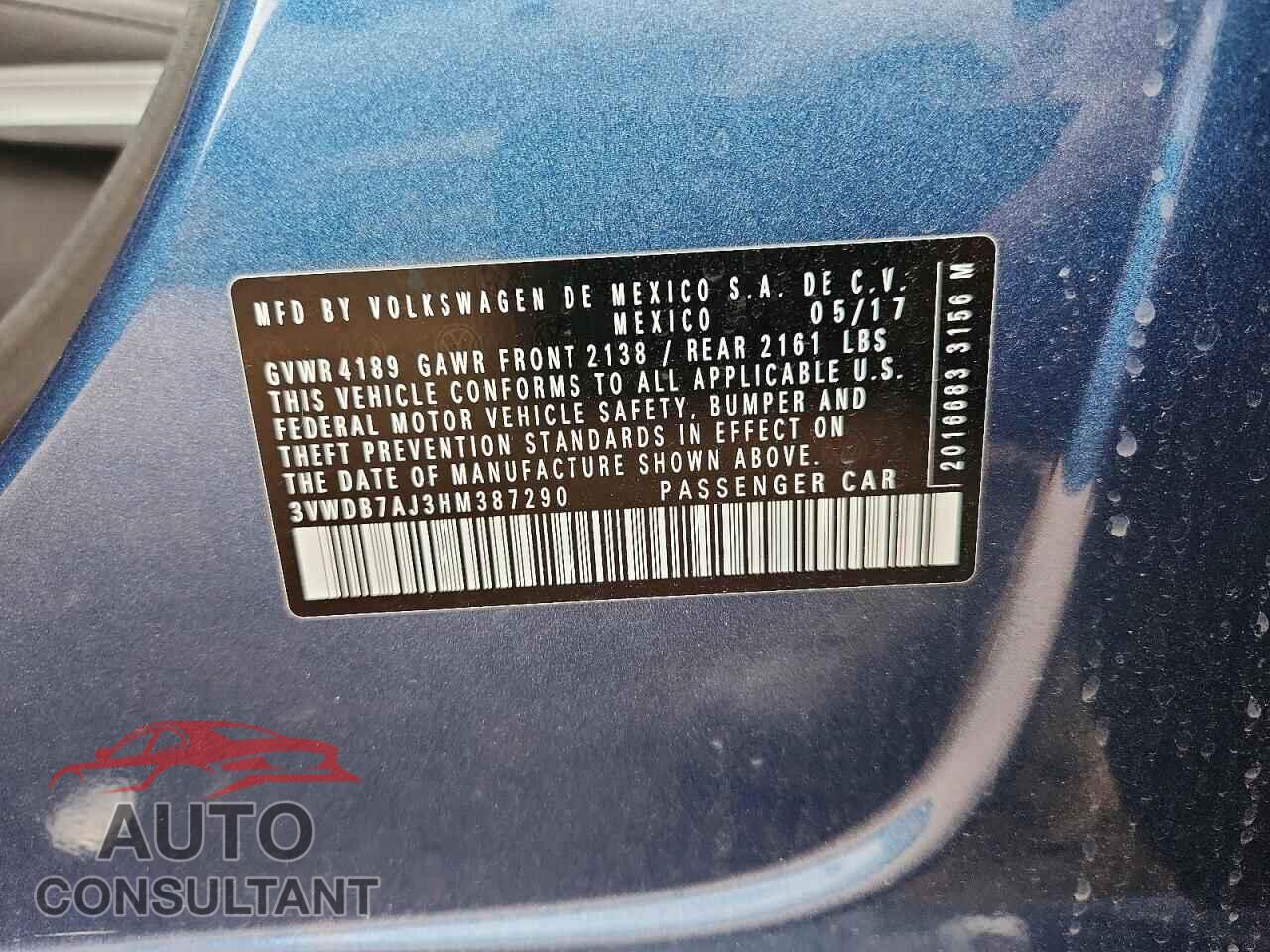 VOLKSWAGEN JETTA 2017 - 3VWDB7AJ3HM387290