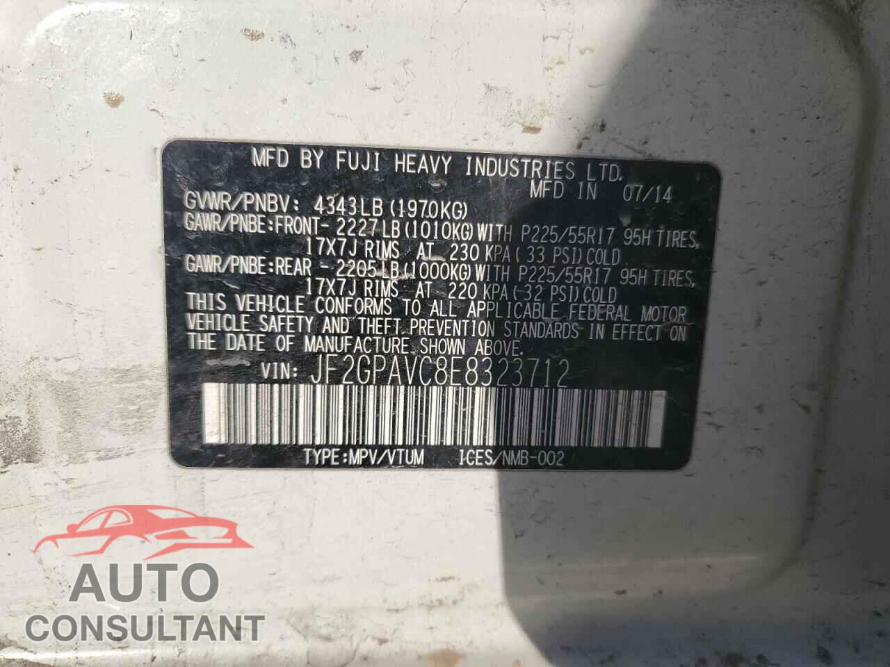 SUBARU XV 2014 - JF2GPAVC8E8323712