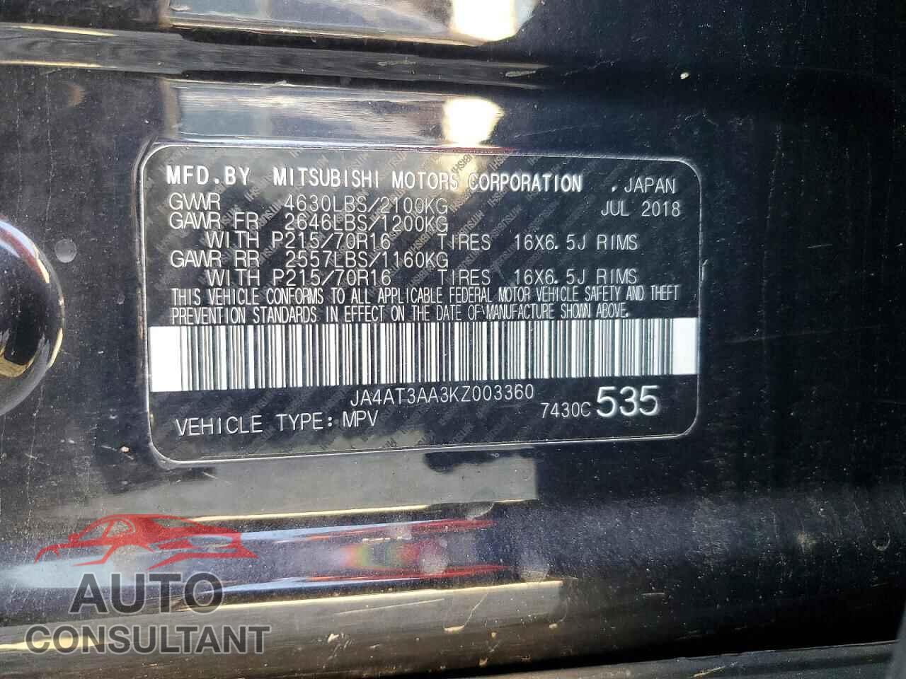 MITSUBISHI ECLIPSE 2019 - JA4AT3AA3KZ003360
