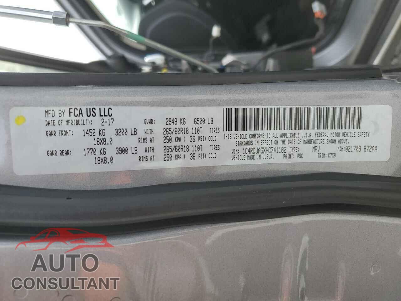 DODGE DURANGO 2017 - 1C4RDJAGXHC741182