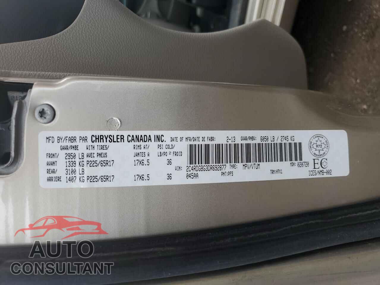 DODGE CARAVAN 2013 - 2C4RDGBG3DR692877