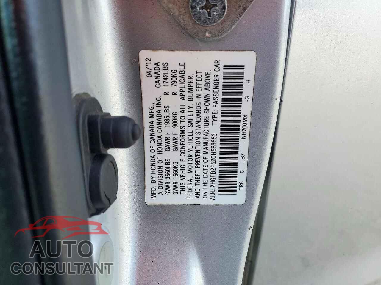 HONDA CIVIC 2012 - 2HGFB2F52CH563653