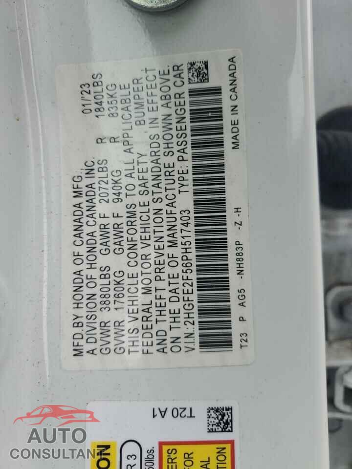HONDA CIVIC 2023 - 2HGFE2F56PH517403