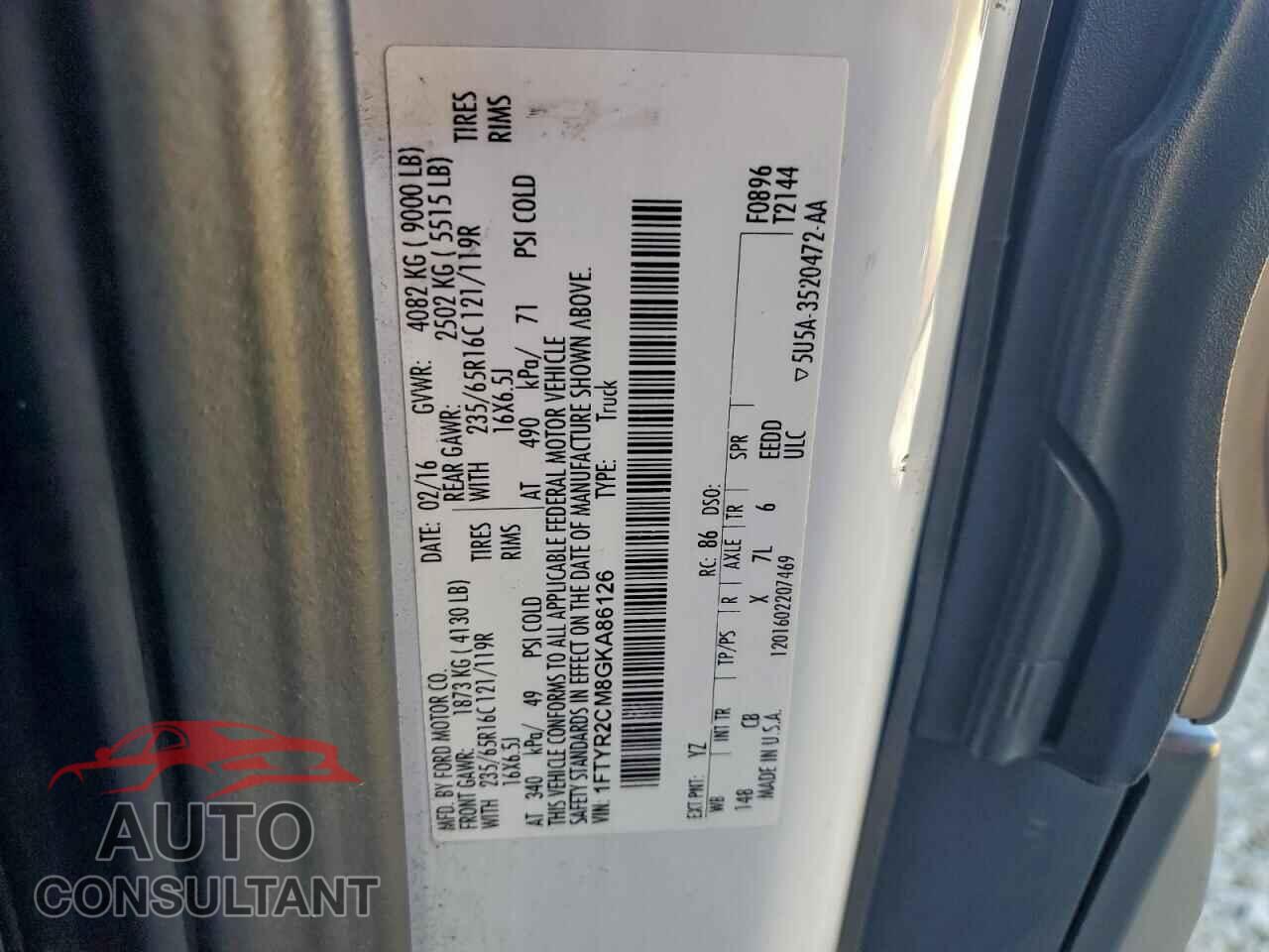 FORD TRANSIT 2016 - 1FTYR2CM8GKA86126