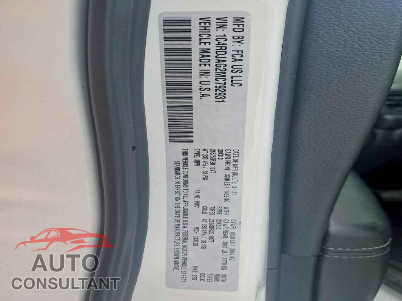 DODGE DURANGO 2021 - 1C4RDJAG2MC792931