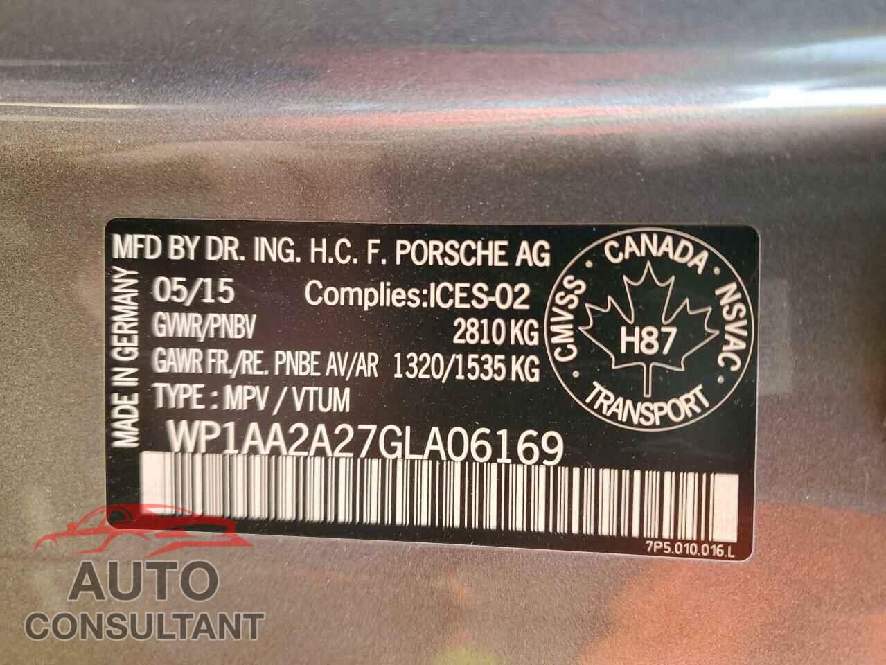 PORSCHE CAYENNE 2016 - WP1AA2A27GLA06169