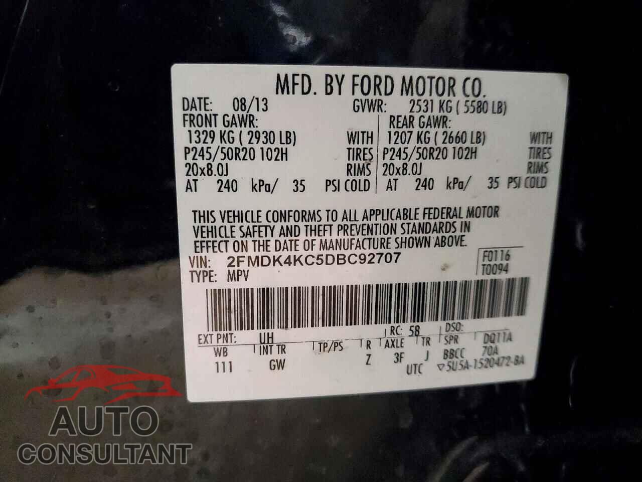 FORD EDGE 2013 - 2FMDK4KC5DBC92707