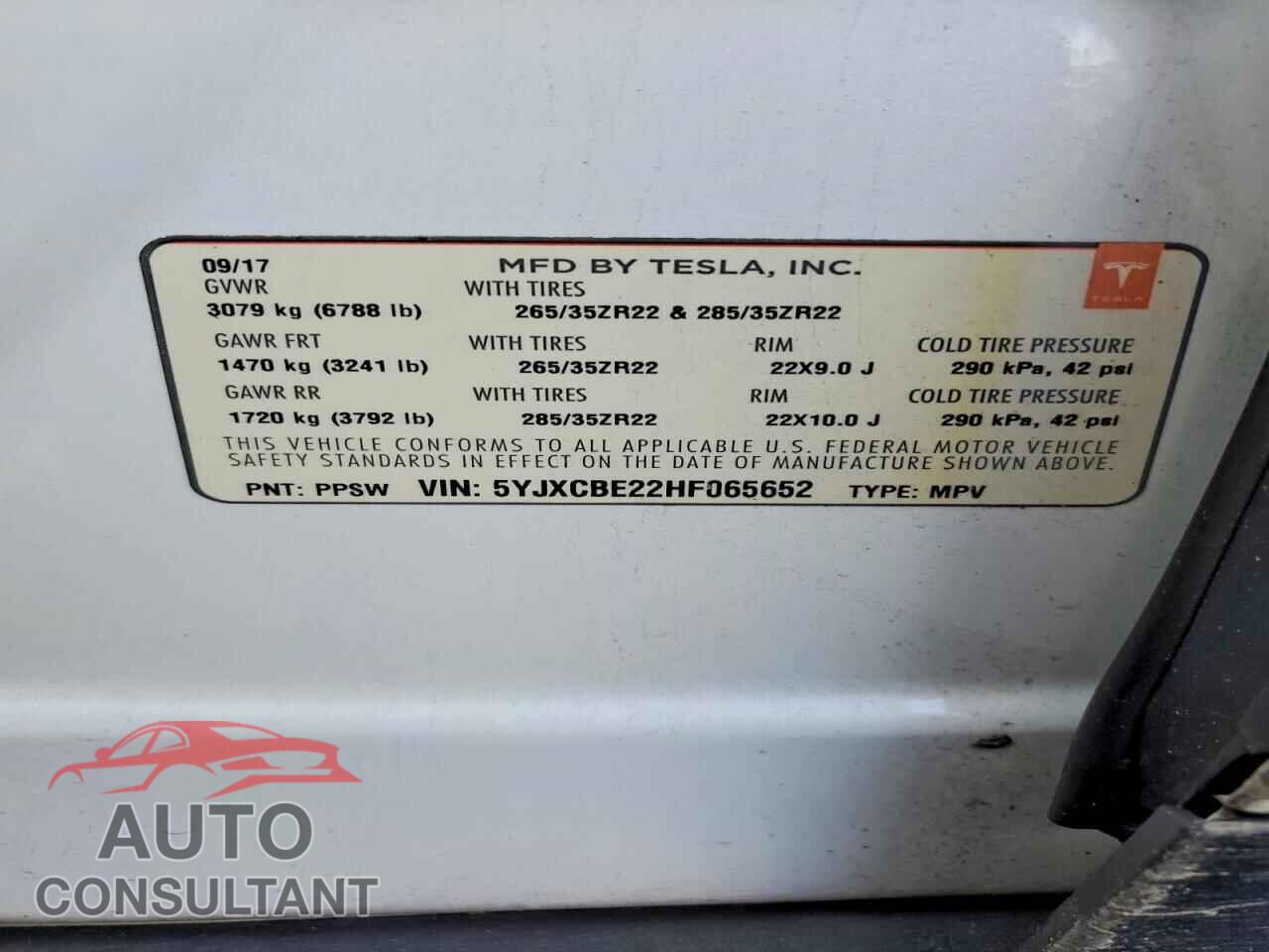 TESLA MODEL X 2017 - 5YJXCBE22HF065652
