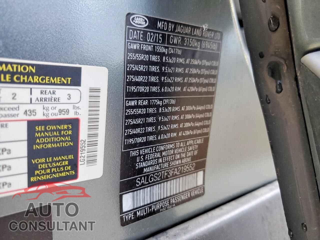 LAND ROVER RANGEROVER 2015 - SALGS2TF3FA219552