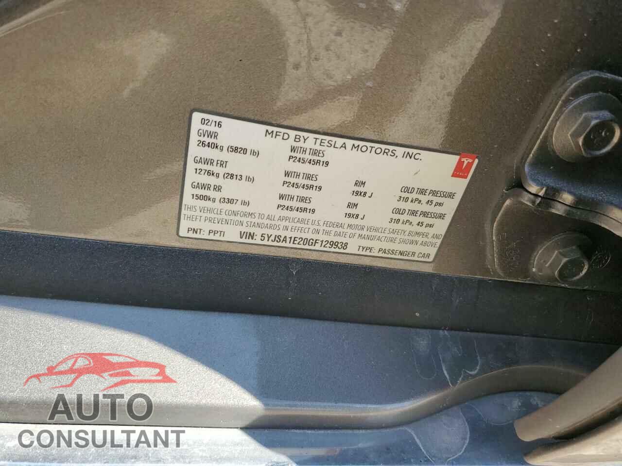 TESLA MODEL S 2016 - 5YJSA1E20GF129938