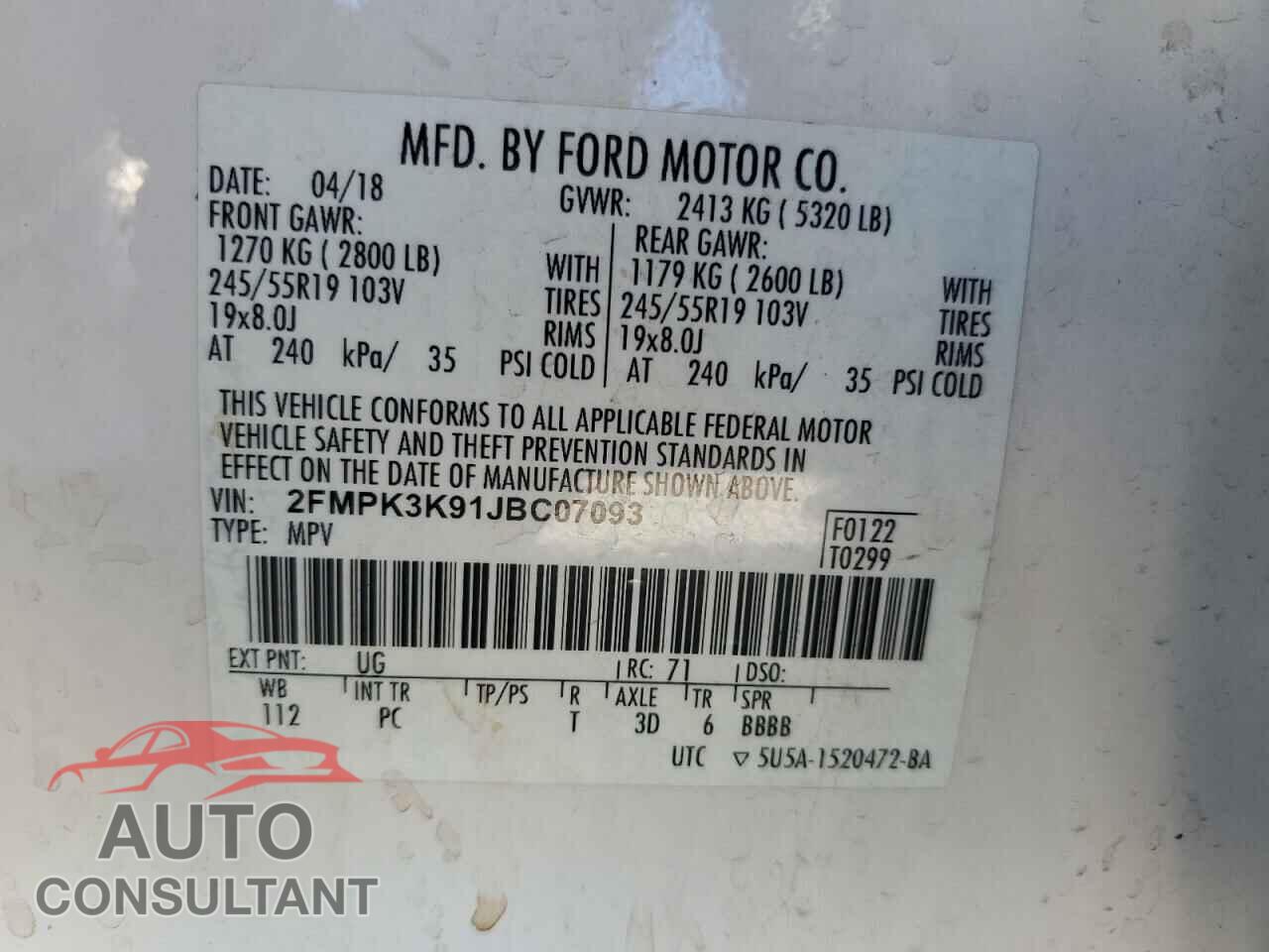 FORD EDGE 2018 - 2FMPK3K91JBC07093