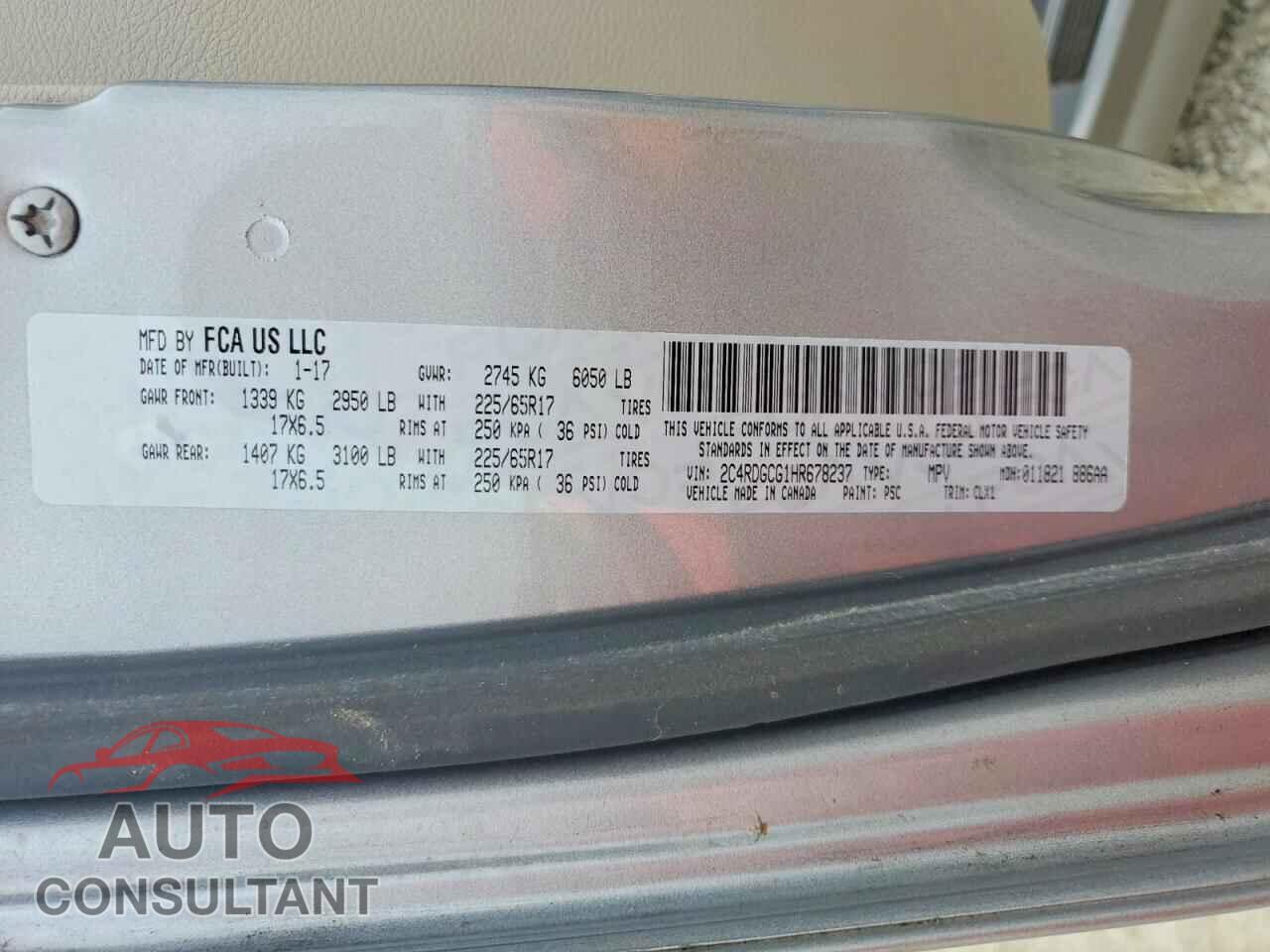 DODGE CARAVAN 2017 - 2C4RDGCG1HR678237