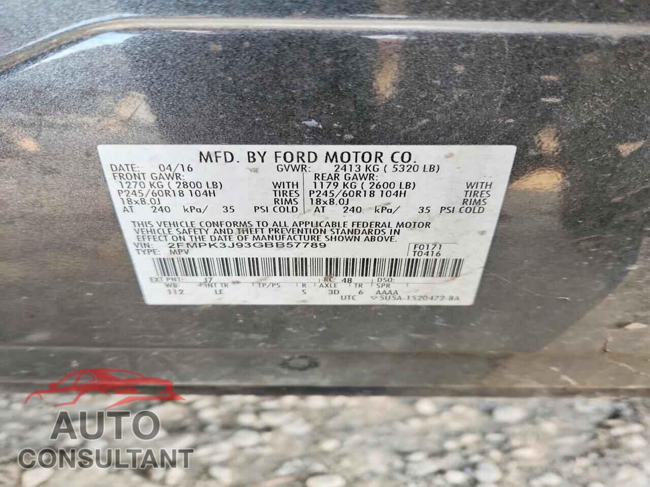 FORD EDGE 2016 - 2FMPK3J93GBB57789