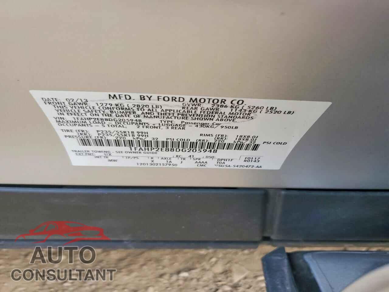 FORD TAURUS 2013 - 1FAHP2E88DG205948