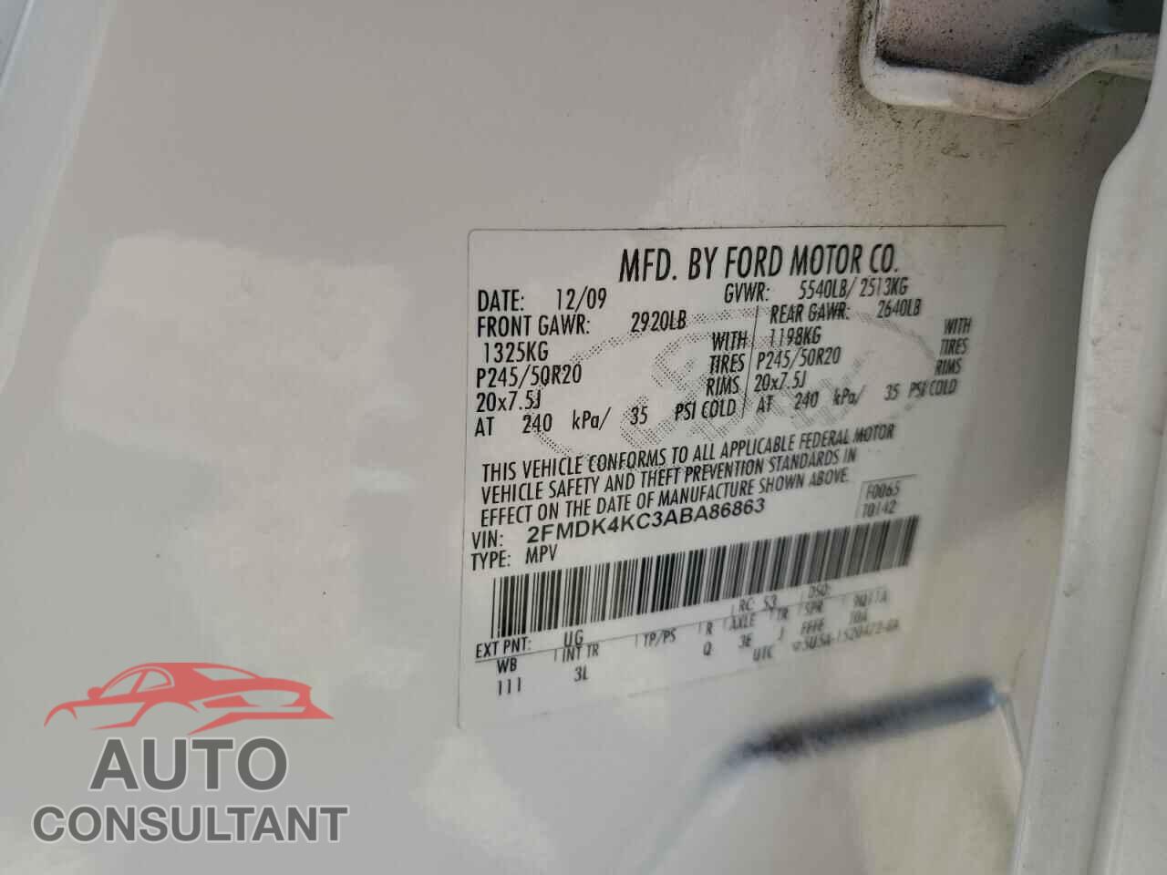 FORD EDGE 2010 - 2FMDK4KC3ABA86863