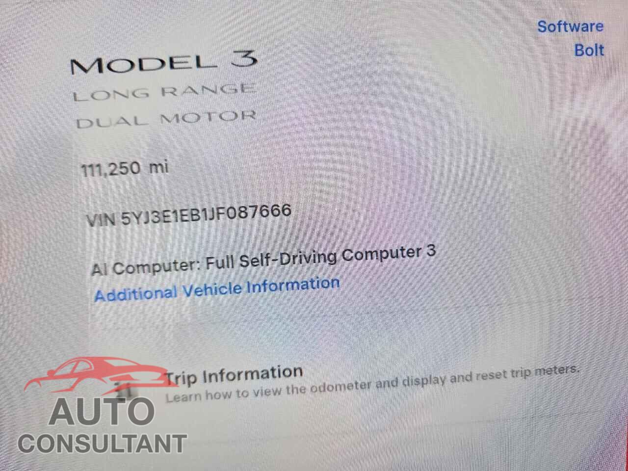 TESLA MODEL 3 2018 - 5YJ3E1EB1JF087666