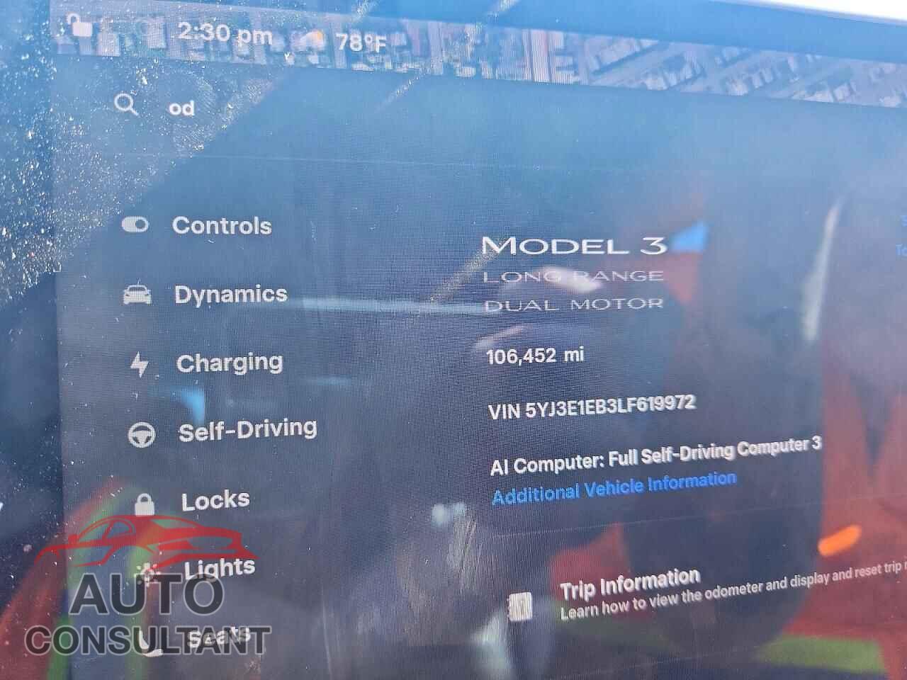 TESLA MODEL 3 2020 - 5YJ3E1EB3LF619972