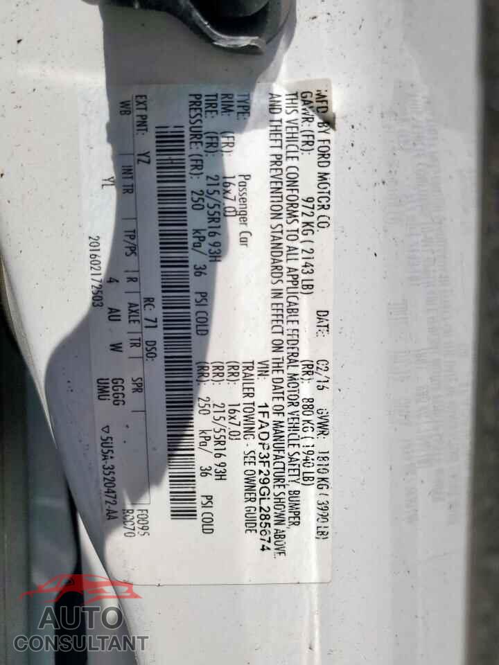 FORD FOCUS 2016 - 1FADP3F29GL285674