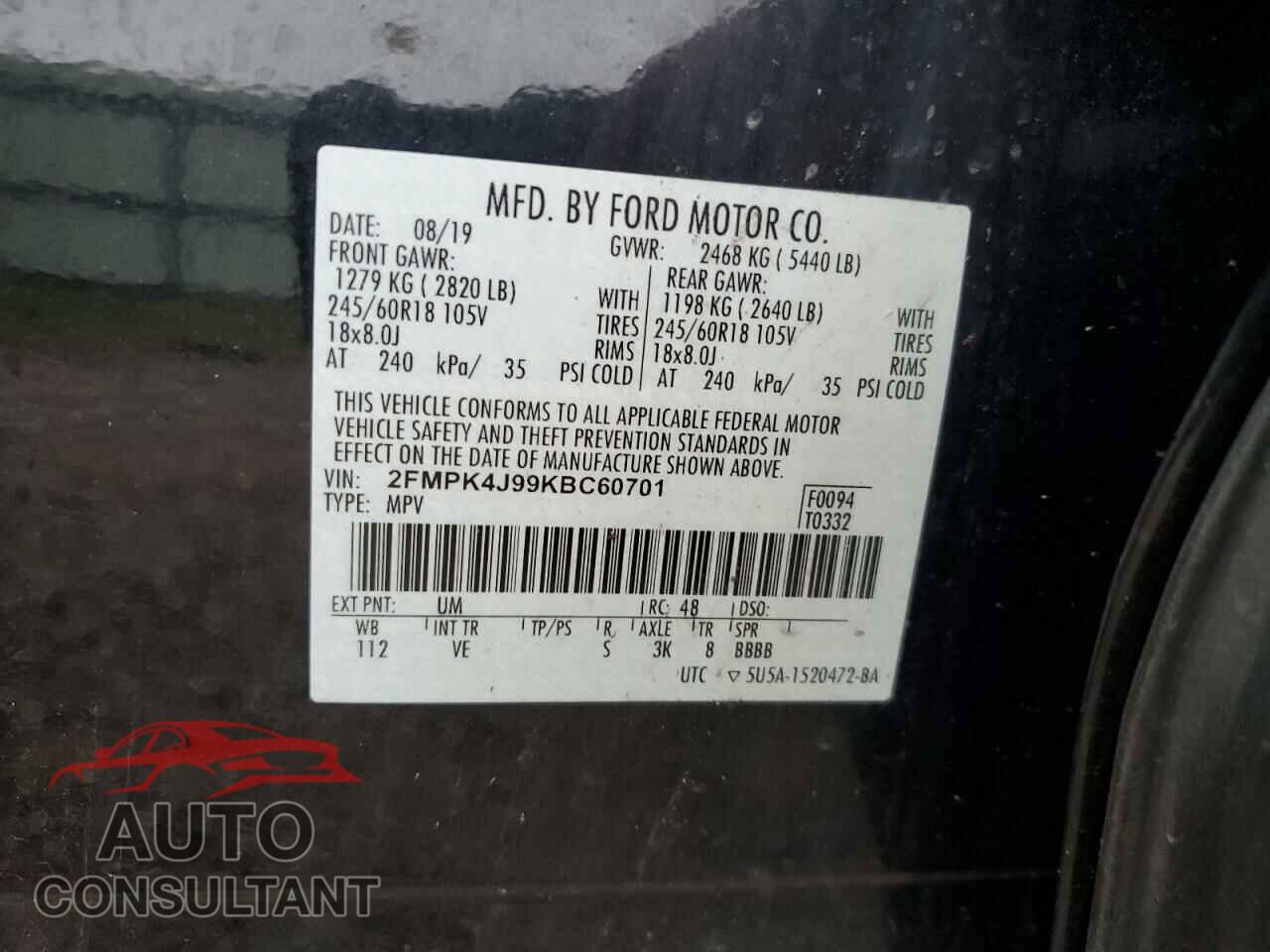 FORD EDGE 2019 - 2FMPK4J99KBC60701