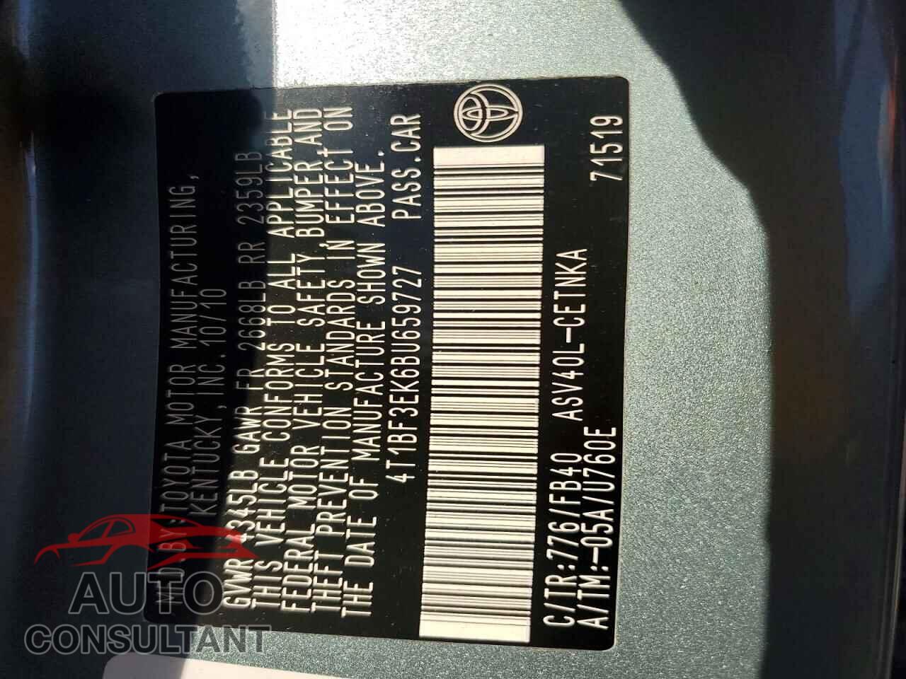 TOYOTA CAMRY 2011 - 4T1BF3EK6BU659727