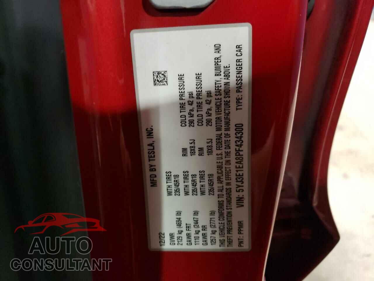 TESLA MODEL 3 2023 - 5YJ3E1EA8PF434300