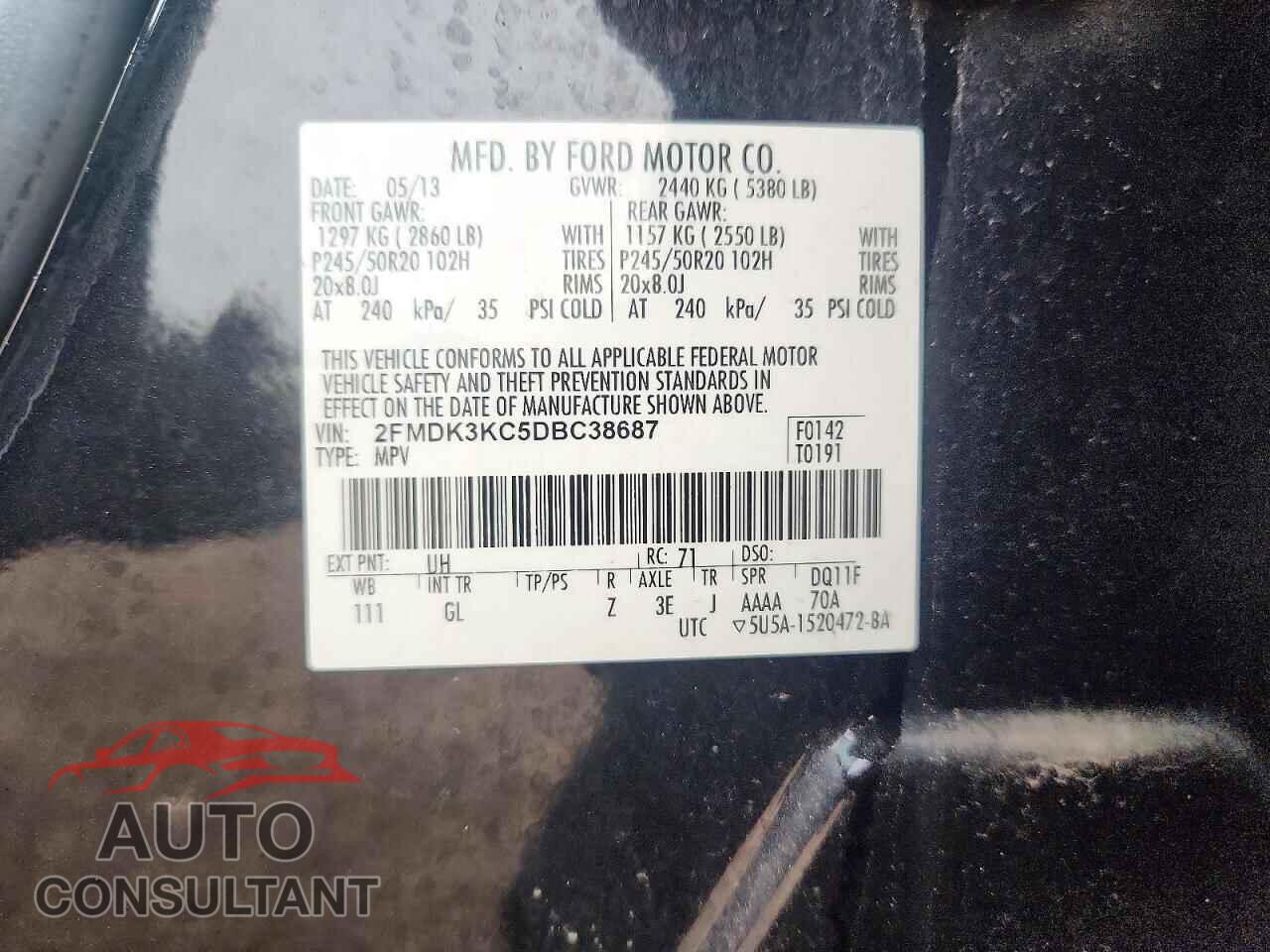 FORD EDGE 2013 - 2FMDK3KC5DBC38687