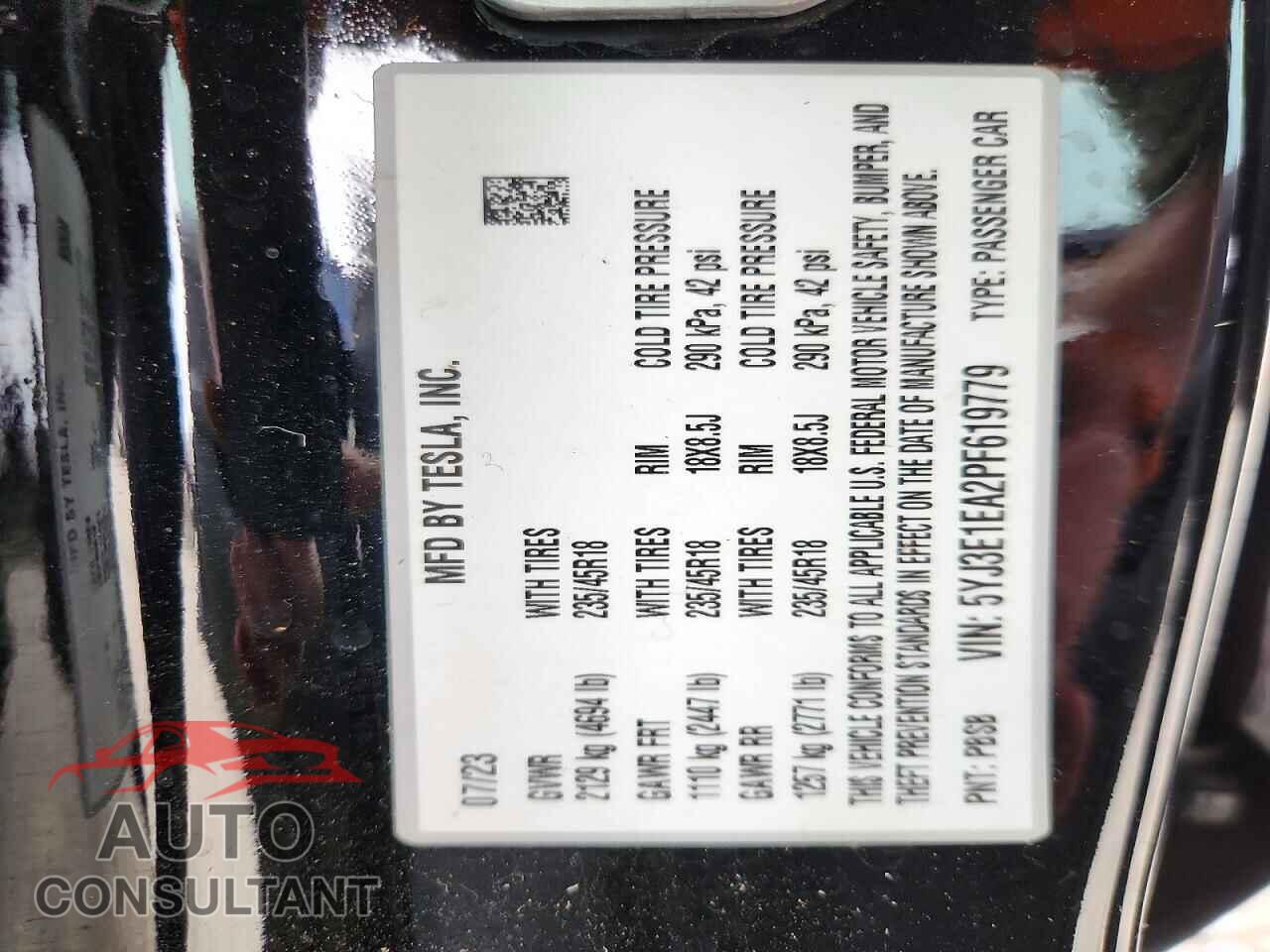 TESLA MODEL 3 2023 - 5YJ3E1EA2PF619779