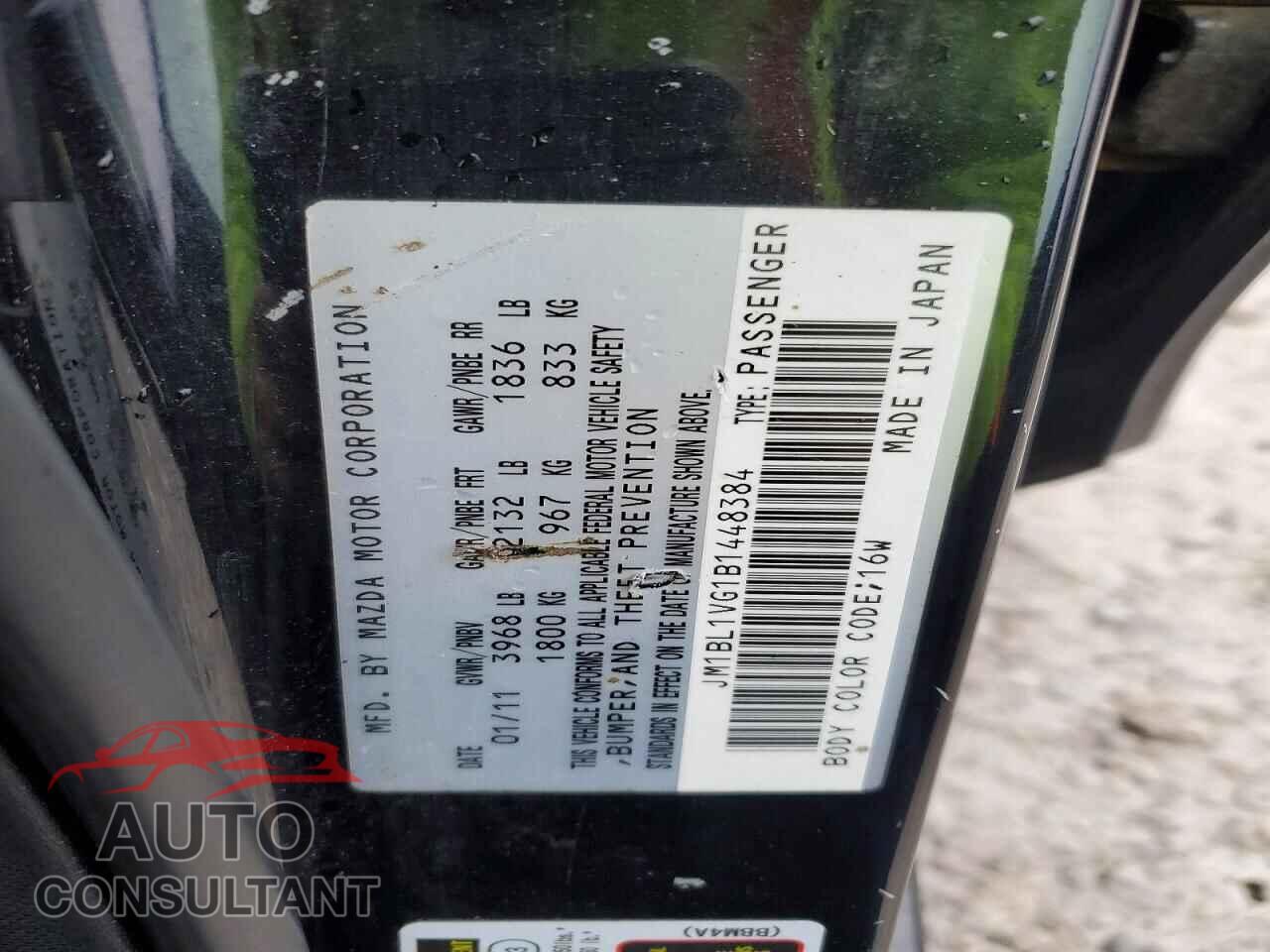 MAZDA 3 2011 - JM1BL1VG1B1448384