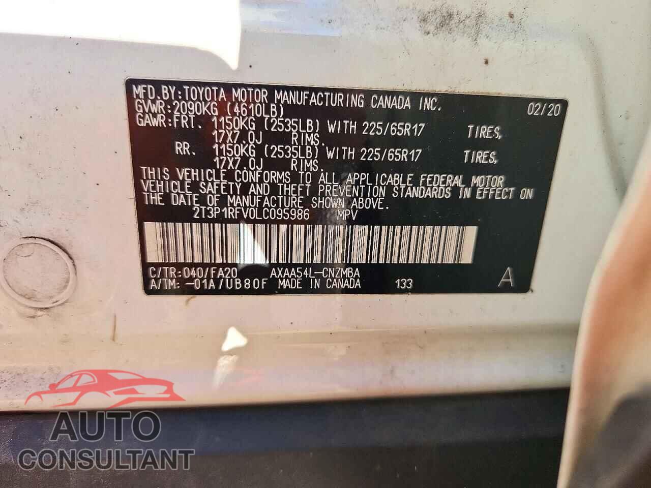 TOYOTA RAV4 2020 - 2T3P1RFV0LC095986