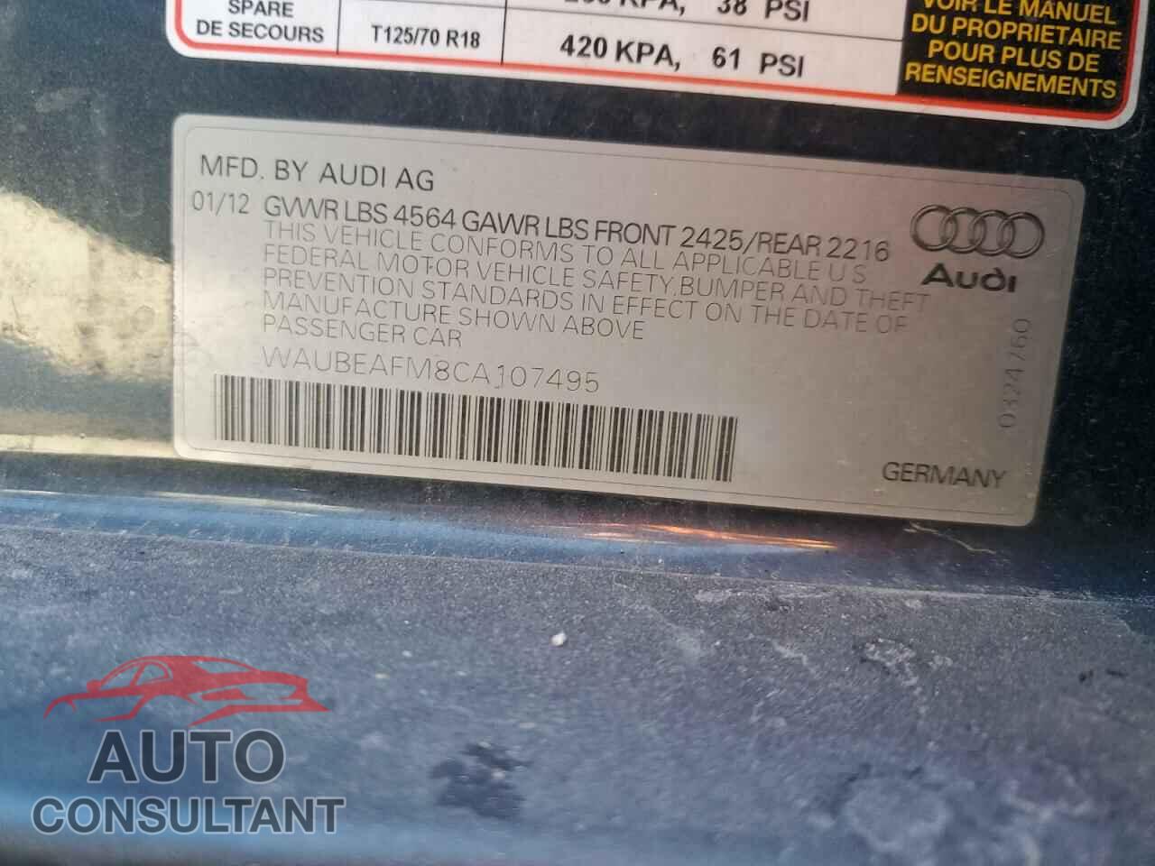 AUDI A3 2012 - WAUBEAFM8CA107495