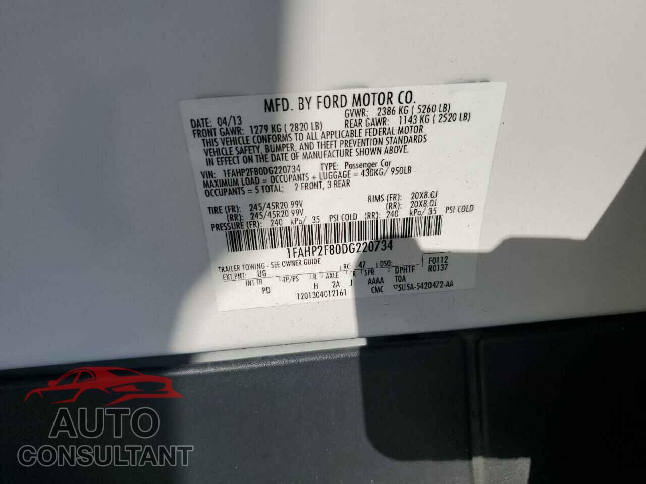 FORD TAURUS 2013 - 1FAHP2F80DG220734