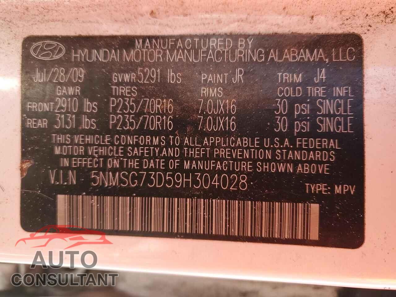 HYUNDAI SANTA FE 2009 - 5NMSG73D59H304028