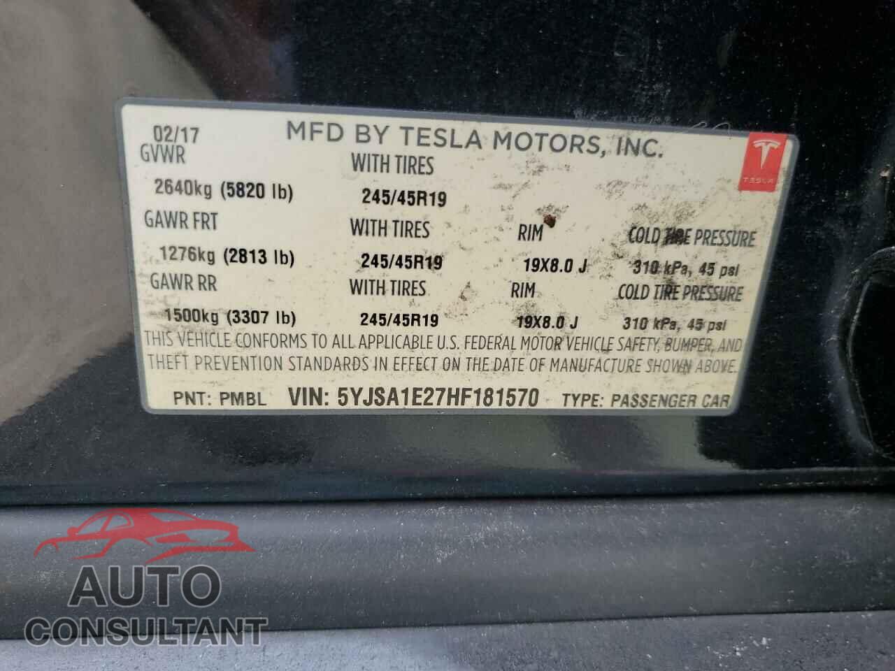 TESLA MODEL S 2017 - 5YJSA1E27HF181570