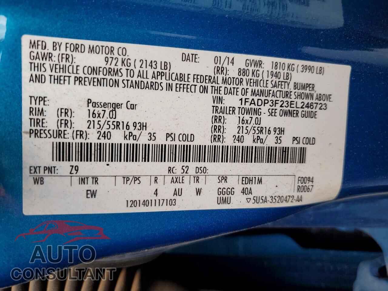 FORD FOCUS 2014 - 1FADP3F23EL246723