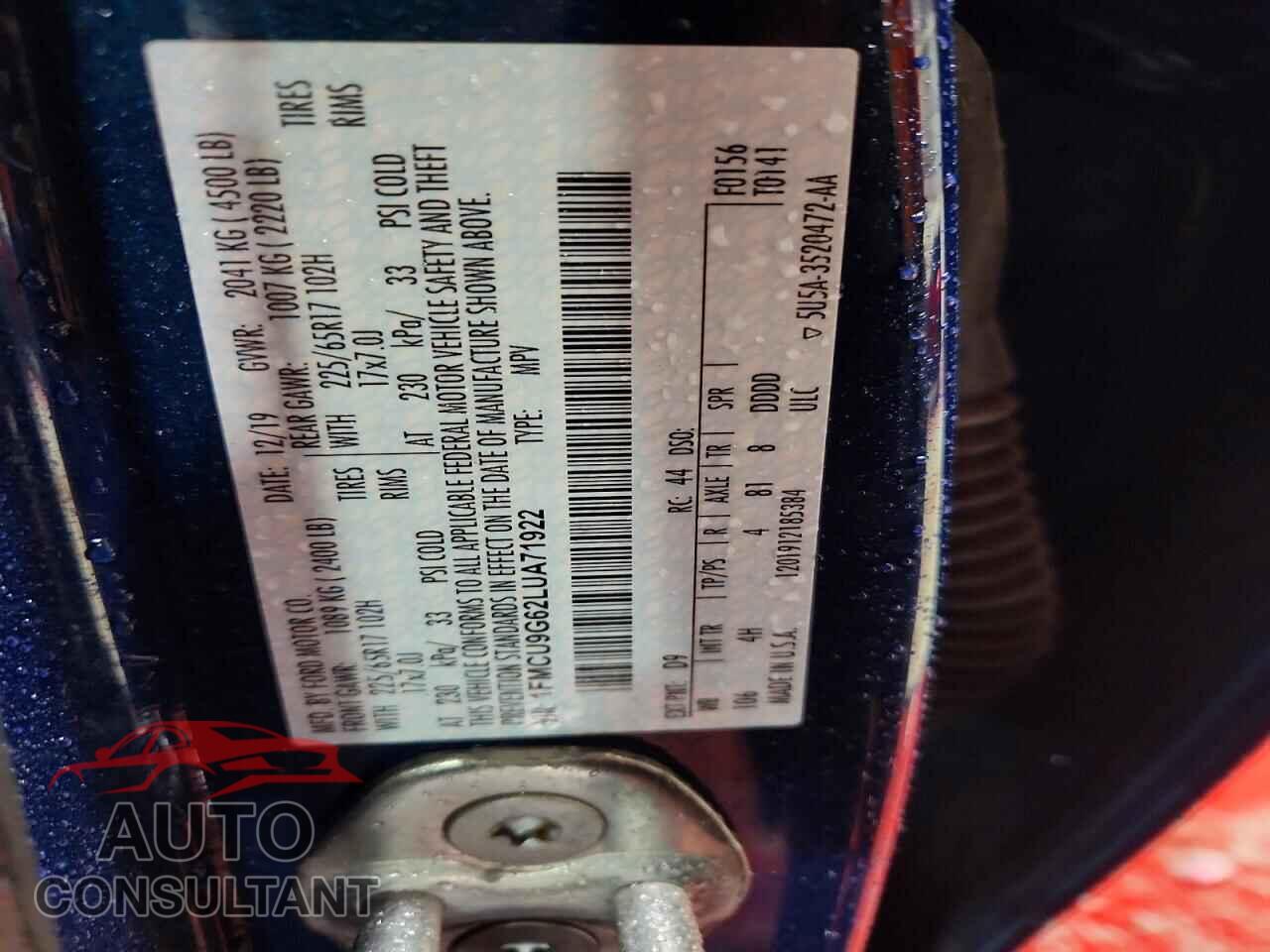 FORD ESCAPE 2020 - 1FMCU9G62LUA71922
