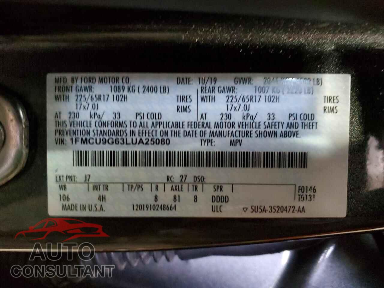 FORD ESCAPE 2020 - 1FMCU9G63LUA25080