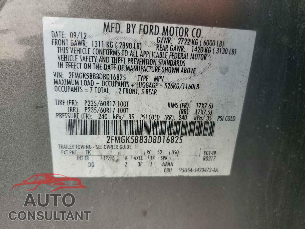 FORD FLEX 2013 - 2FMGK5B83DBD16825