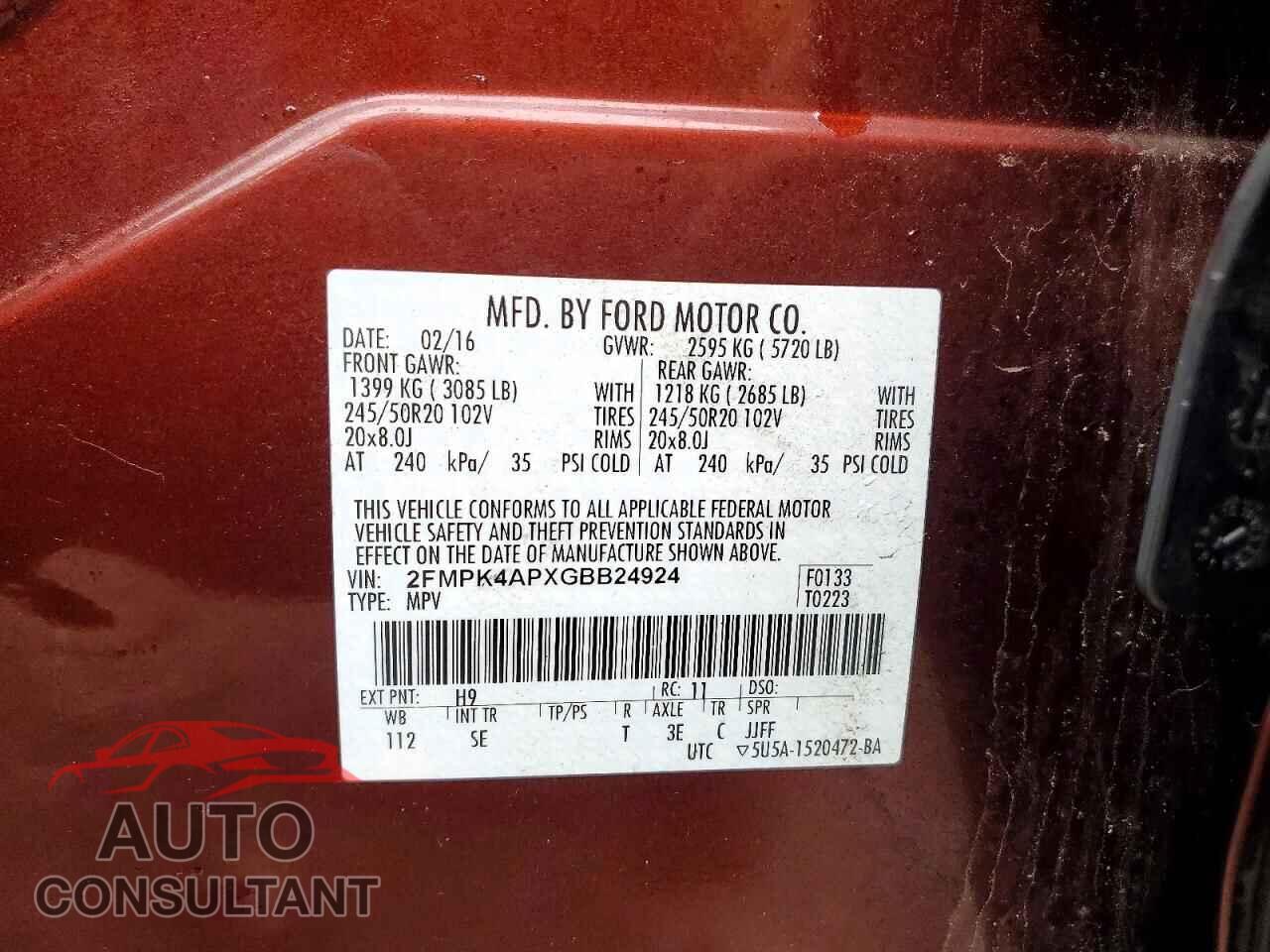 FORD EDGE 2016 - 2FMPK4APXGBB24924