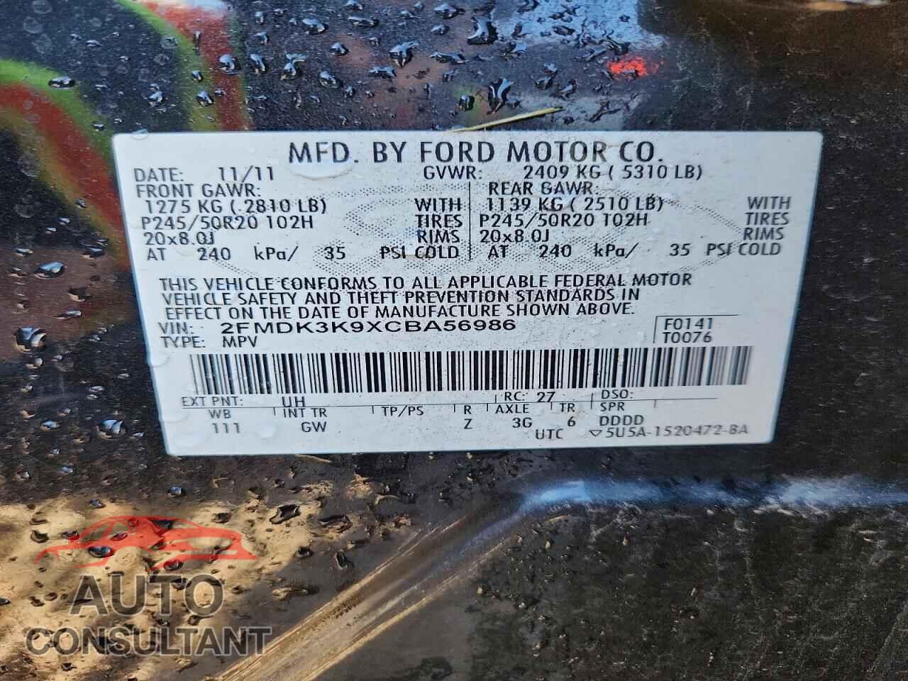 FORD EDGE 2012 - 2FMDK3K9XCBA56986